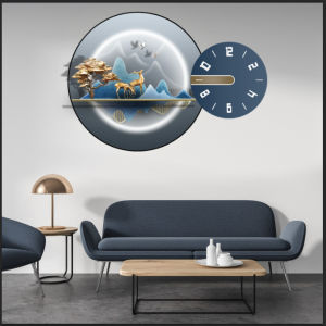 Đồng hồ treo tường kim trôi Decor phòng xinh combo 2 bức tranh tròn và đồng hồ chạy em ru