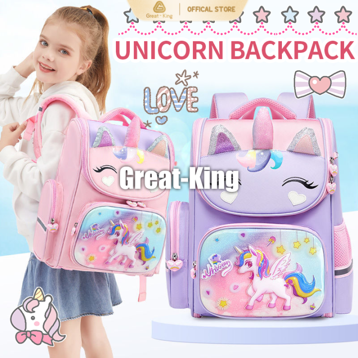 girls unicorn schoolbags PU leather schoolbags for elementary school  students waterproof and durable 1-3-6 grade children shoulders Primary  School Bag
