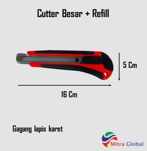 Pisau Cutter Karter Besar Gagang Karet Anti Slip Autolock Bonus Isi Cutter Refill Karter 3 Pcs