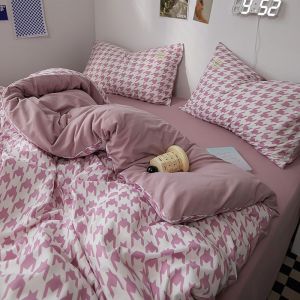 ins Japanese-style Washed Cotton Four-piece Set 100 Pure Skin-Friendly Cotton Bed Sheet Style Duvet Cover Student Dormitory Bedding Set of Three Pieces LZD