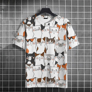 [Local Stock] VCC 3D Printed Cartoon Cat T Shirt Men Cute Animal Pattern T-Shirts Fashion O-Neck Pullover Oversized Short Sleeve Tees Street Tops
