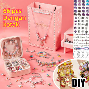 66pcs DIY Gelang & Kalung Anak Perempuan: Kit Pembuatan Gelang & Set Manik-Manik