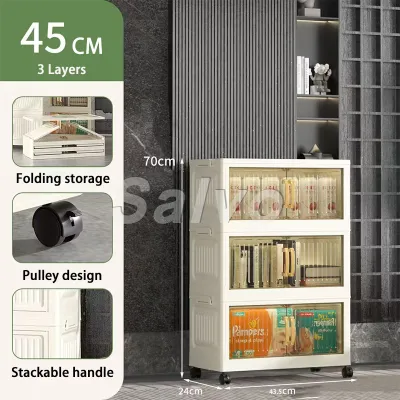 SALVO 35-80cm Foldable Storage Cabinet With Wheels Durabox Plastic Wardrobe Kitchen Cabinet Organizer Cabinet for clothes