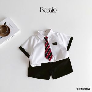Set sơmi 3CT Lucky Cool cho bé trai áo tay ngắn và quần short kèm cà vạt 11 tới 28kg BERNIE T0326B29