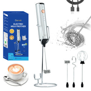 เครื่องตีฟองนมไฟฟ้า เครื่องตีไข่ไฟฟ้า 3 ความเร็ว เครื่องตีอาหารไฟฟ้า อุปกรณ์ตีไข่ พร้อมหัวตีครีมและตีแป้ง มีขาตั้ง ใช้งานสะดวก Electric Milk Frother Mini Handheld Wireless Powerful Type-C Rechargeable Convenience Coffee Milk Whipping Kitchen Tools