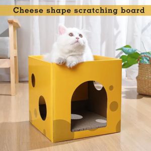 Cat Toy House Indoor Cats Scratching Board Scratch Board Corrugated Cardboard Yellow Cheese Box Scratcher Sleeping Bed