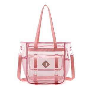 NXUGW Large Capacity Transparent Beach Handbag Candy Color Multi-pockets Crossbody Jelly Bag Storage Pouch Swimming Tote Clear PVC Shoulder Bag Women