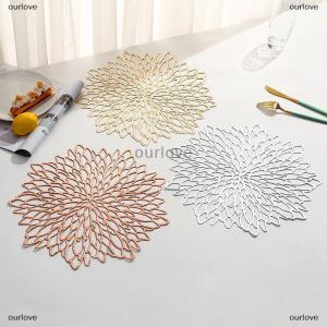 [COD] ourlove แผ่นรองจานทรงกลมแผ่นรองจานพีวีซีทนความร้อนเคลือบเงาโลหะหรูหราสำหรับตกแต่งงานปาร์ตี้งานแต่งงานคริสต์มาสวันขอบคุณพระเจ้า