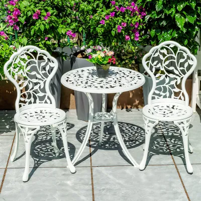 TREDEY Outdoor Furniture Cast Aluminum Furniture 60cm Diameter Round Table and 2 Chairs For BalconyPatio