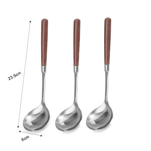 1/3 cái muỗng cổ bằng thép không gỉ Muỗng cán gỗ dài Nồi lẩu nhà hàng nhà bếp súp dụng cụ nấu ăn gia dụng