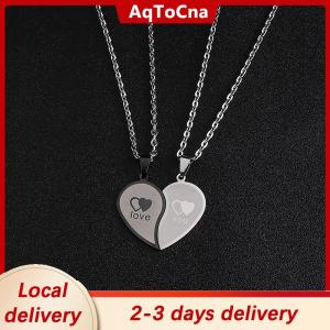 [COD] AqToCna Ship within 24 hours Couples Jewelry Heart Necklaces Couple Necklace Stainless Steel Engraved Love Pendants Necklace Valentines Day