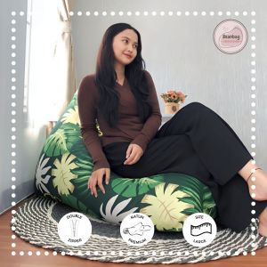 Bean bag Triangle Plus ISI Size Dewasa Murah Motif Leaf blue  - By Beanbag Smoothies