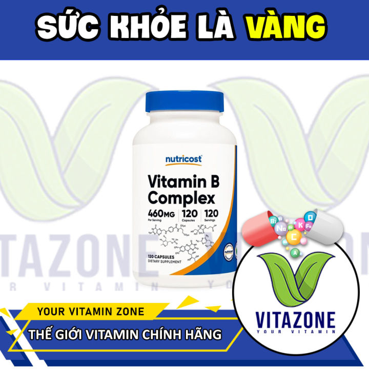 Nutricost Vitamin B Complex 460mg, Viên Uống Bổ Sung Vitamin Nhóm B