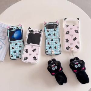 2025 New For Samsung Galaxy Z Flip 7 Z Flip 6 Z Flip 5 Z Flip 4 Z Flip 3 case Folding screen mobile phone case cartoon cute kitten puppy cat ears shape TPU Silicone Soft Case