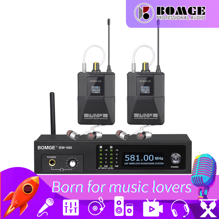 BOMGE IEM580 UHF Wireless In Ear Stage Monitor System Professional 2 Channels,160 ft. Operation