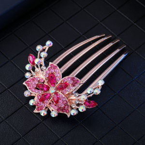 Colorful Flowers Rhinestone Hairpins 6 Colors Rhinestone Hairpins Exquisite Retro Womens Crystal Korean Hair Comb Retro Womens Hollow Out Crystal Insert Comb Plate Hairpin Fashion Hair Accessories Headdress
