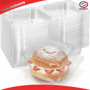 【Alloet】 Clear Plastic Food Dome Cover for Square Containers with Hinged Lid Perfect for Pastry Salad and Dessert Food Storage and Display