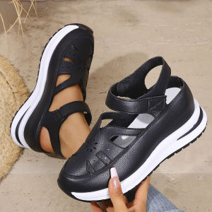 [Free Shipping] New Summer Collection: WomenS Wedge-Heeled Round-Toe Plus-Size Platform Sandals With Velcro Straps Available In Stock