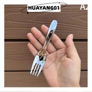 HUAYANG01 [HOT FASHION] ช้อนกลมทำจากสแตนเลสด้ามยาวสำหรับมื้อค่ำสีแดงสีทองช้อนคนทำของหวานสำหรับเครื่องครัวอุปกรณ์เสริมในครัว