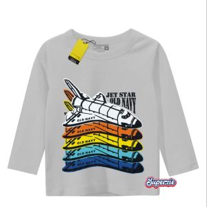 Kaos anak laki laki lengan panjang motif kendaraan pesawat JETSTAR warna abu bahan katun premium 30s