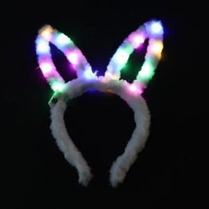 LED Rabbit Ear Headdress Shiny Feather Rabbit Ears Luminous Headband Plush Stall Toy Gift Wholesale