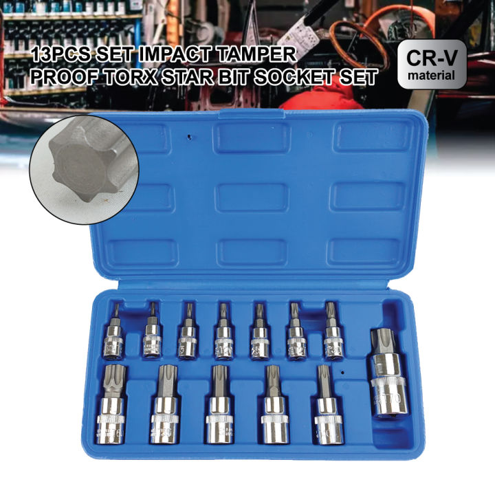 13pcs Torx Star Bit Hexagonal Plum Socket Wrench Set 1/4" 3/8" 1/2 ...