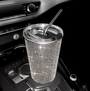 Rhinestone Stainless Steel Water Bottle Tumbler With Straw & Straw Brush Bling Vacuum Seal Leak-proof Lid 500ml [Local Seller]