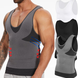 2026 New Mens Shapewear Horizontal Stripe Compression Slimming Body Shaper Band Tummy Control T-Shirt Cross Elastic Workout Top