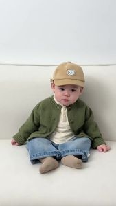 Boys Spring and Autumn Suit 2025 Childrens knitted cardigan jacket babys Korean-style stylish versatile jeans
