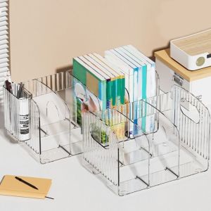 GIORGIONE Thickened Divided Book Stand with Handle Save Space Acrylic Book Stand Durable Simple Desk Storage Rack for Home