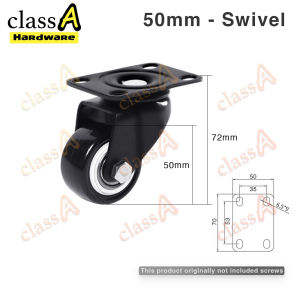ClassAHW Black PU Heavy Duty Swivel Rigid Brake Castor M8 M10 Caster Roller Wheel 50mm 2 inch Black and White Roda Hitam