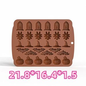 Sacesr Creative Halloween Skeleton Chocolate Silicone Mold Bat Spider Candy Biscuit Jelly Baking Plate Witch Hat Tombstone Cake Mold P9M4Y