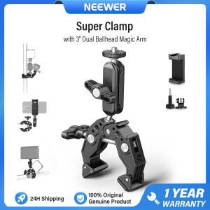 NEEWER Super Clamp with 3" Dual Ballhead Magic Arm with 1/4" Threads Camera Mount Adapter