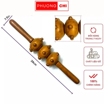 Cây lăn lưng massage 3 bánh gai bằng gỗ thơm dụng cụ mát xa cơ thể chăm sóc sức khoẻ | PHUONGCHISTORE