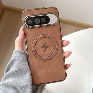 Luxury Plating Armor PC Sheepskin Leather For Magsafe Case For Google Pixel 10 9 Pro XL 8 Pro Magnetic Wireless Charging Cover