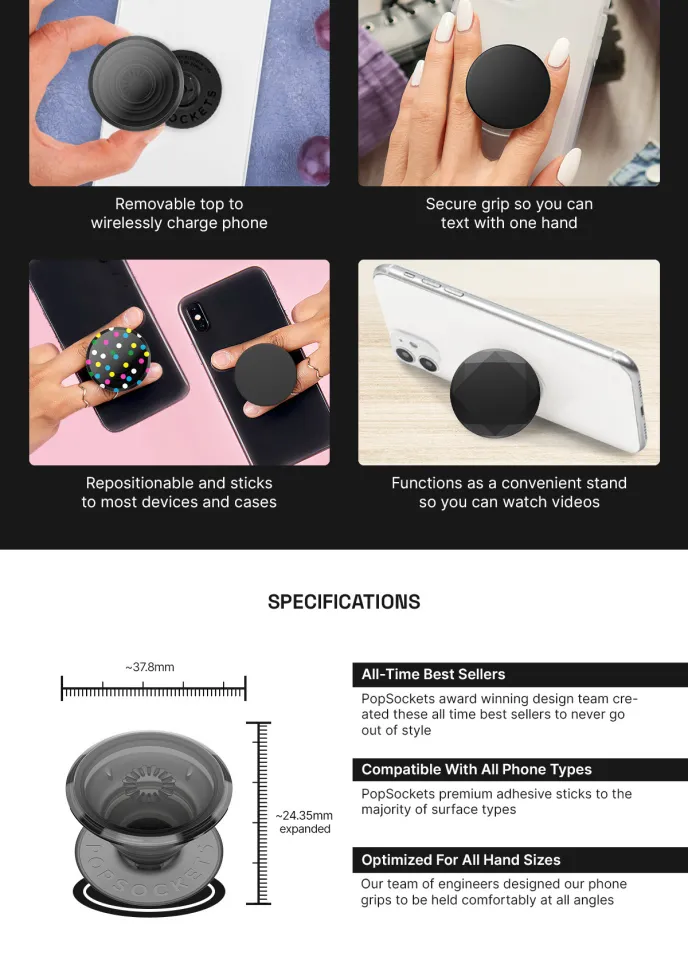 PopSockets Black PopGrip The Premium Phone Grip Best Phone