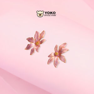 YOKO Anting Titanium Wanita Emas Anti Karat Model Bunga Berwarna Pink Berlapis Emas Anting Tusuk Anting Korea Elegan Origininal E1-18