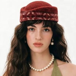 MUQZI French Style Fair Isle Pattern Pillbox Hat Jacquard Elegant Knitted Beret Hat Vintage Dome Airline Stewardess Caps Lady