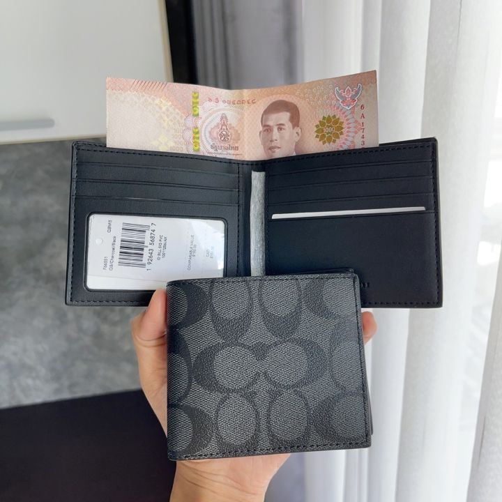 COACH F66551 Id Billfold Wallet In Signature Canvas (Charcoal_Black