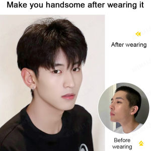 GiiMall Sleek Full Head Wig for Men with Short Straight Hair and Middle Parting