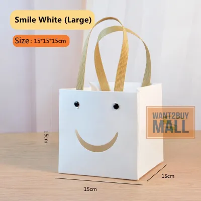🇲🇾 Cute Smile Window Kraft Paper Gift Bag Rope Handle Hand Flower Cake Shopping Bag Children Birthday Gift Package Beg