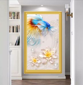 Wallpaper Dinding Ruang Tamu 3d - Stiker Dinding 3d Motif Ikan - Stiker Hiasan Dinding Motif 3d