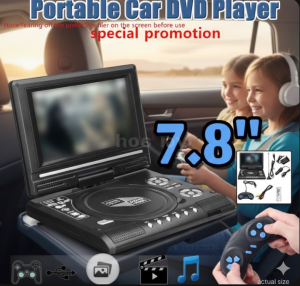 [SG Stock] 7.8" Portable DVD Player for Car & Home | 270° Swivel Screen | Region Free Multi-System | 1080P HD Multimedia Player with Gamepad & TV Antenna