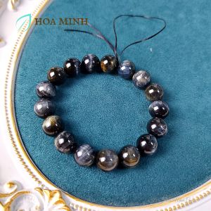 Vòng tay đá Mắt Hổ đen xám 12 li chất 5A VIP mắt hổ đại bàng phong cách bản lĩnh chuyên nghiệp không kén mệnh | Hoa Minh Gem