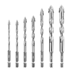 RGFV 7pcs/set High Hardness Tile Drill Bit Set U-shaped Precision Four-Flute Sawtooth Drill Bit Durable Wear Resistant Glass Drill Bit Housing Construction