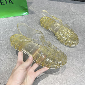 Free Shipping New Summer Collection: WomenS Versatile Open-Toe Roman Sandals With A Single-Strap Design Featuring A Jelly-Like Hollowed-Out Sole And A Flat Fisherman-Style Heel