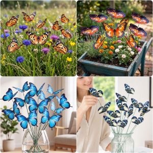 MIRELAE 12PCS 3D Butterfly Butterfly Garden Stakes Multicolor Plastic Garden Butterfly Stakes Creative Indoor Outdoor Butterfly Ornaments For Lawn