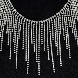 LUZMAR Bạc Dây chuỗi tua rua pha lê Pha lê lấp lánh Chiều dài 1 yard Dây tua rua đính đá Ruy băng trang trí Đồ thủ công tự làm Ruy băng đính đá Phụ Kiện Trang Phục