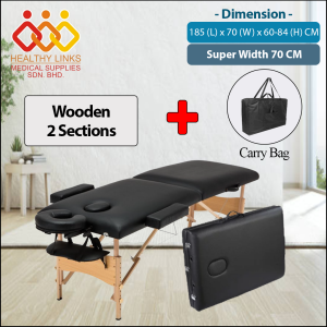 [Biggest Size Super Width] Portable Foldable Wooden Height Adjustable Massage Bed + Carry Bag - 2 Sections / 3 Sections
