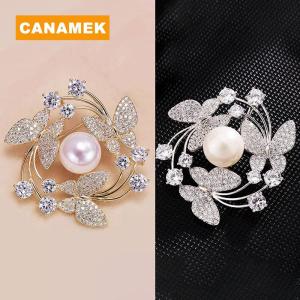 【CANAMEK】 Elegant Wreath Flying Butterfly Brooches For Women Rhinestone Pins Female Coat Corsage Trendy Brooch Party Wedding Gift